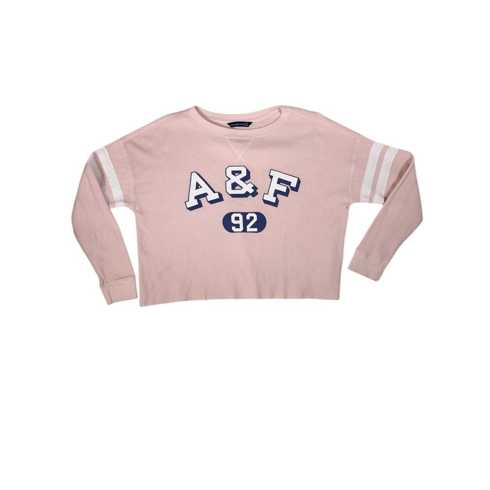 Abercrombie & Fitch Pink Waffle Knit Graphic Crop Thermal Top 157G0334 Womens M